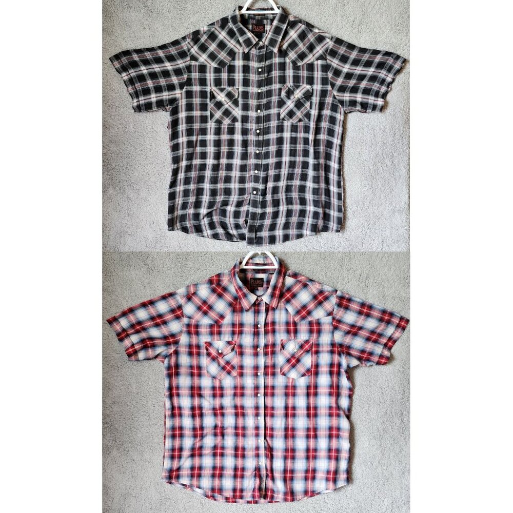2x VTG Ely Plains BIG MAN Plaid Pearl Snap‎ Short Sleeve Western Shirt Size 2X